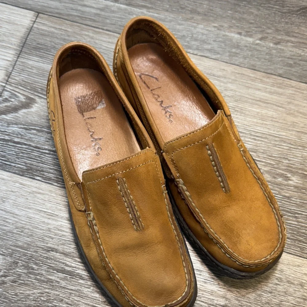 Clarks Men's Brown Leather Slip-On Loafers size 7.5 (s172)